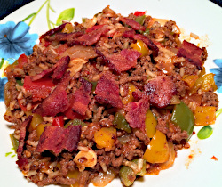 Beef and Bacon with Rice and Tomatoes
