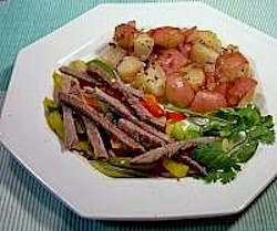 Beef and Pepper Strips with Oven Red Potatoes