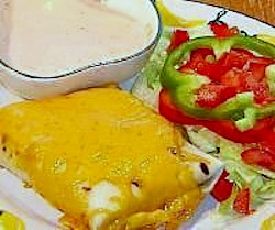 Chili Burrito and Salad with Ranch Salsa Dressing