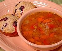 Lentil and Rice Soup with Lemon Blueberry Oat Muffins