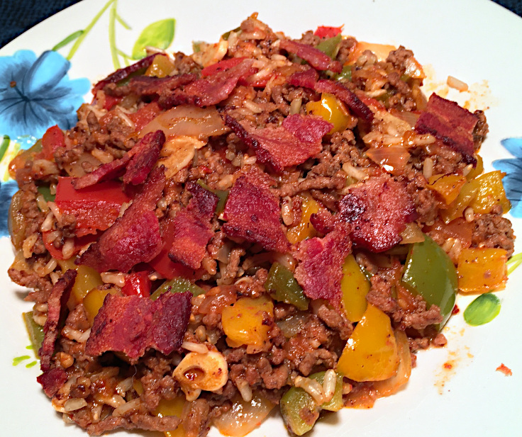 Beef and Bacon with Rice and Tomatoes