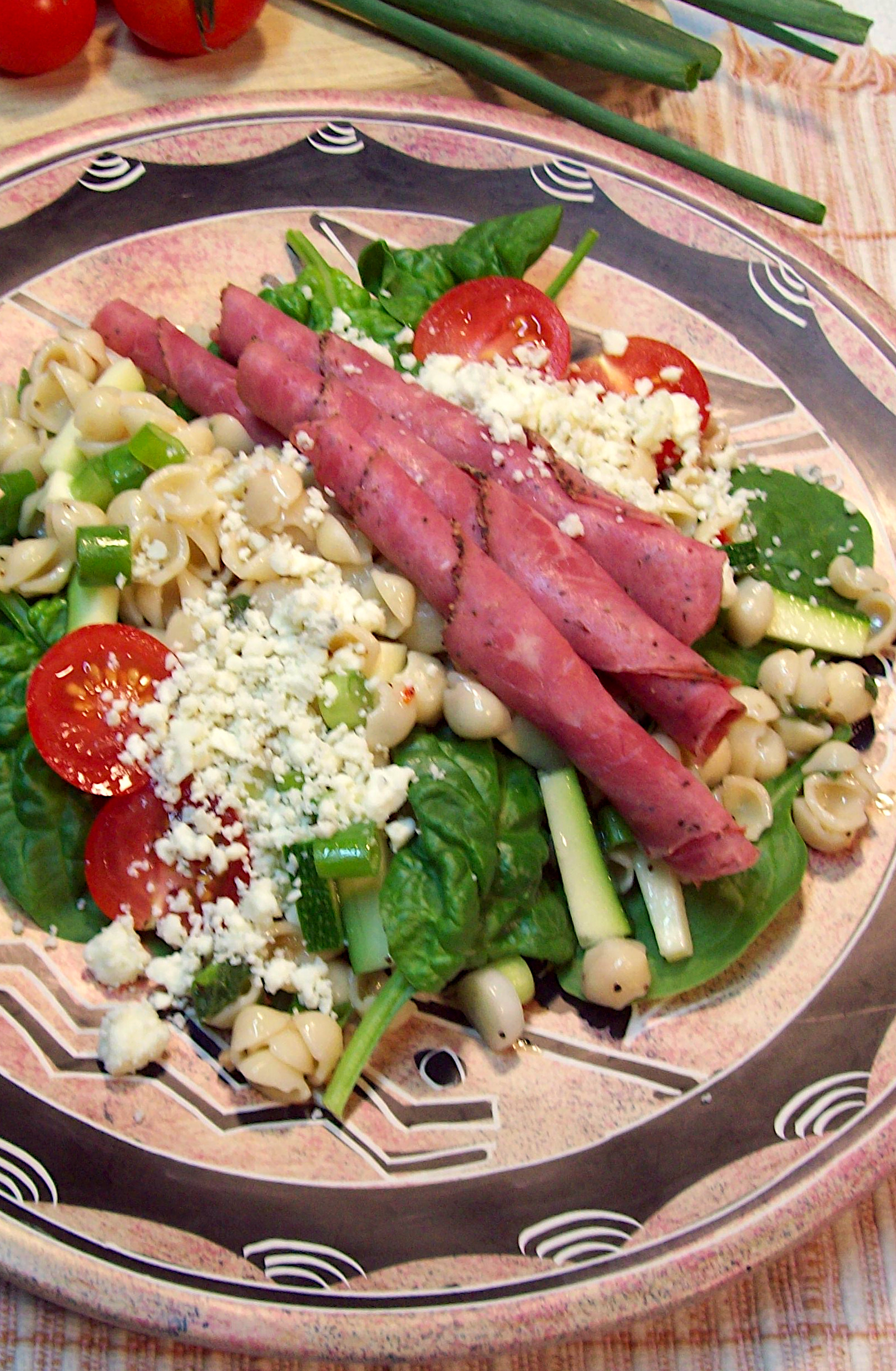 Beef and Pasta Spinach Salad