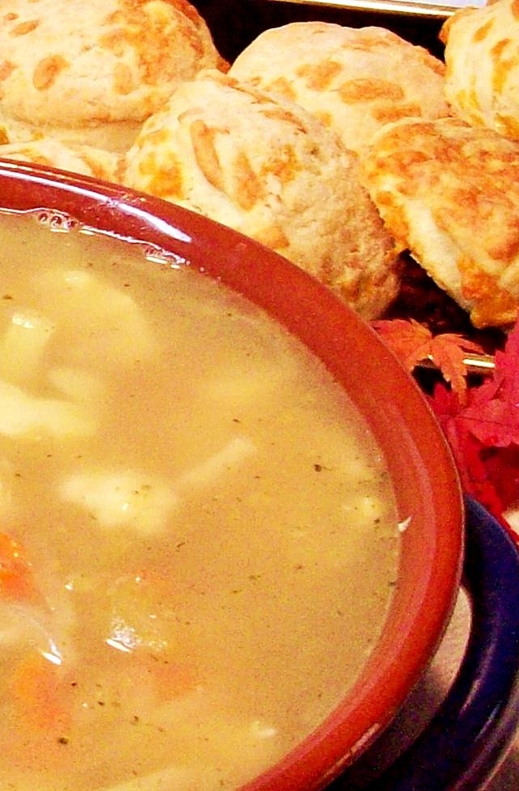 Chicken Cauliflower Soup with Cheese Biscuits