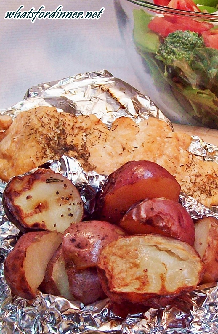 Foil-Grilled Salmon and Potato Wedges