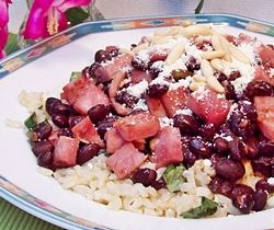 Ham and Black Beans over Green Rice