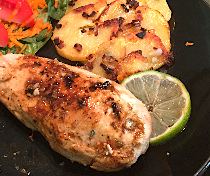 Lime Glazed Chicken and Garlicky Skillet Spuds