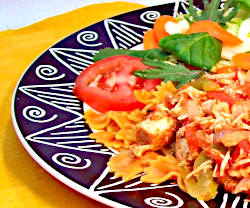 Vegetable Farfalle with Chicken and Tomatoes