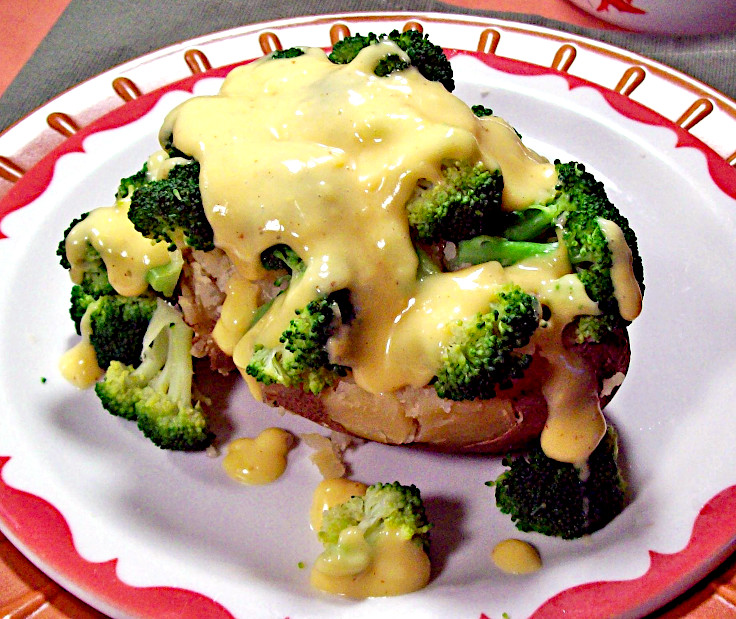Image of Yogurt Cheese Sauce over Broccoli and Baked Potatoes