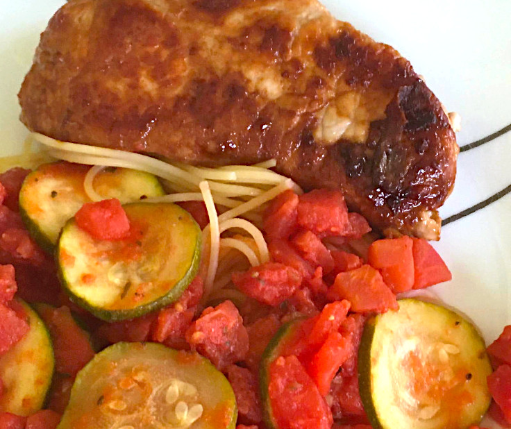 Image of Zucchini Pasta and Pork Chops