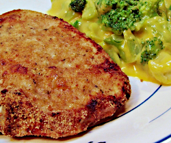 Oven Fried Pork Chop with Broccoli in Cheese Sauce