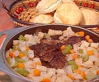 Oven Roast Beef and Vegetables with Buttermilk Biscuits