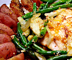 Sesame Orange Fish with Fresh Green Beans and Seasoned Potato Wedges